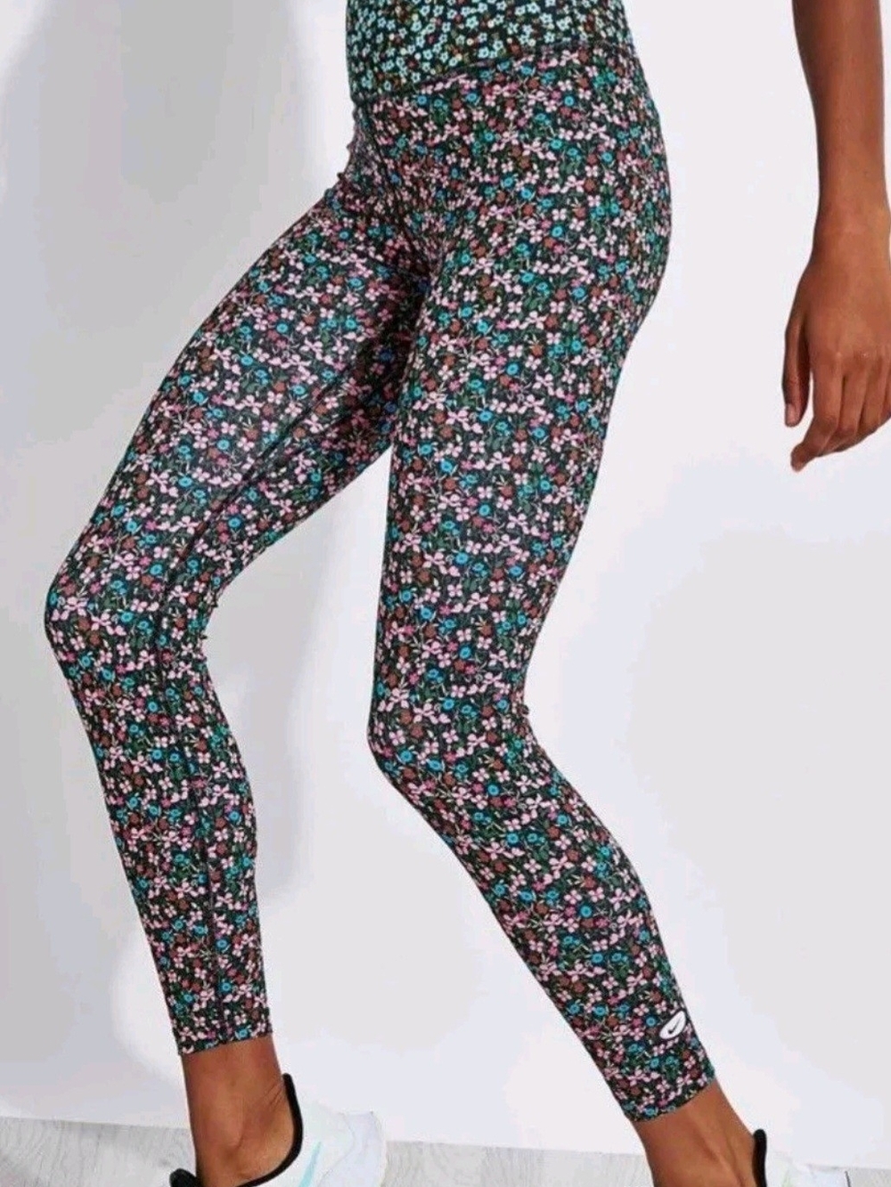 Nike Black Floral Leggings with Pink & Teal Flowers